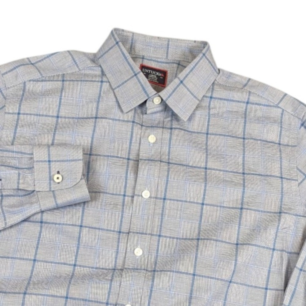 UNTUCKit Ortman WF Mens Navy Gray Plaid Cotton Button Down Shirt Regular Fit XL